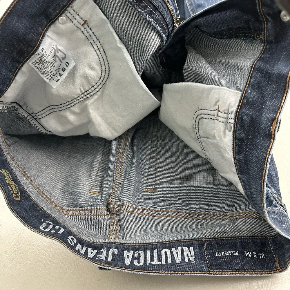 Y2K Nautica Relaxed Fit Jeans Men 34x34 Loose‎ Blue Dark Wash Skater 100% Cotton